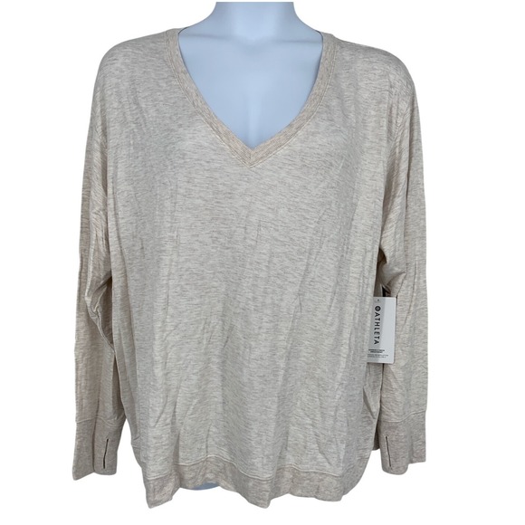 Athleta Tops - Athleta 3X Beige V Neck Long Sleeve Top Thumb Holes Soft Lightweight NWT